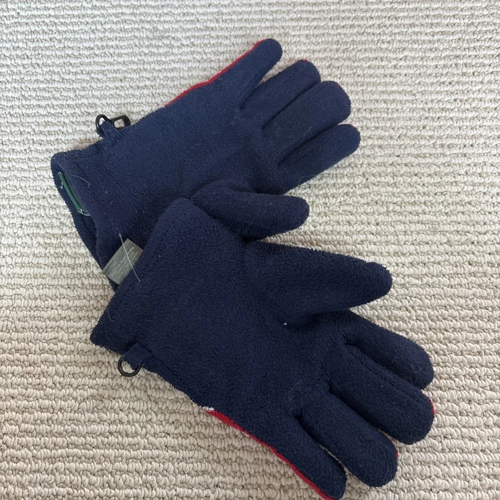 Vintage LL Bean y2k Fleece Gloves Blue & Red Flames Kids Sz Small